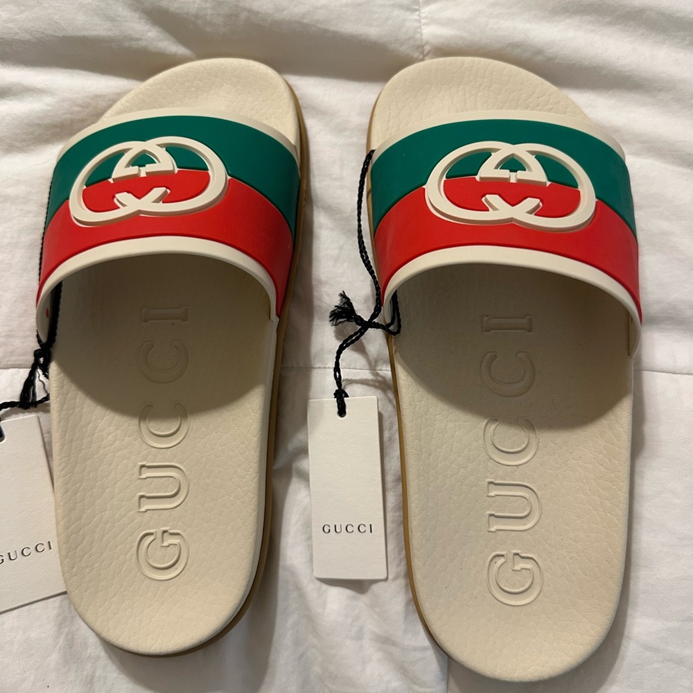 Gucci Red and Green Rubber GG Interlocking Slides